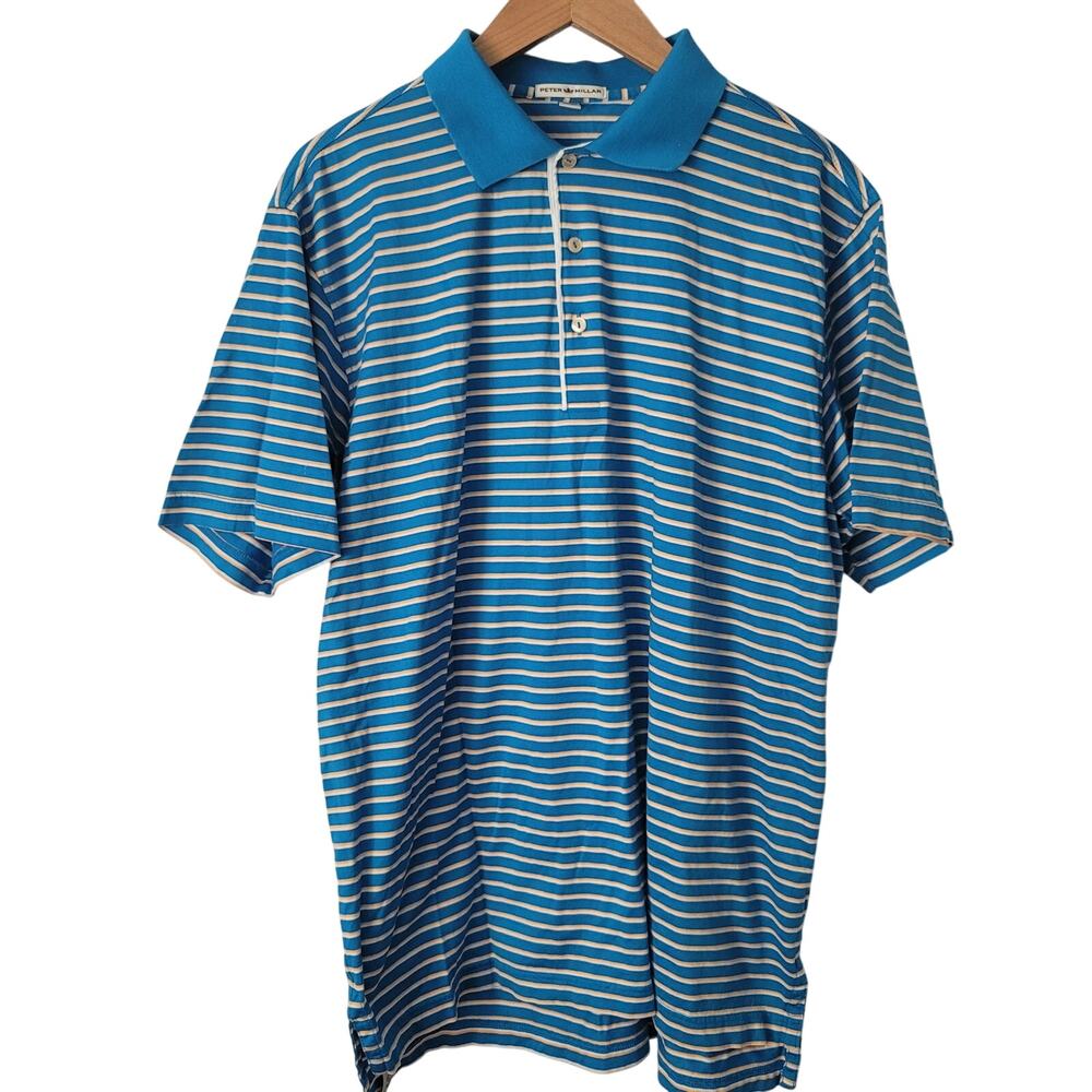 Peter Millar- Blue striped polo top- size Large